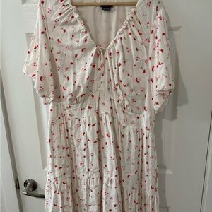 City Chic White Midi Dress with Red Cherry Print